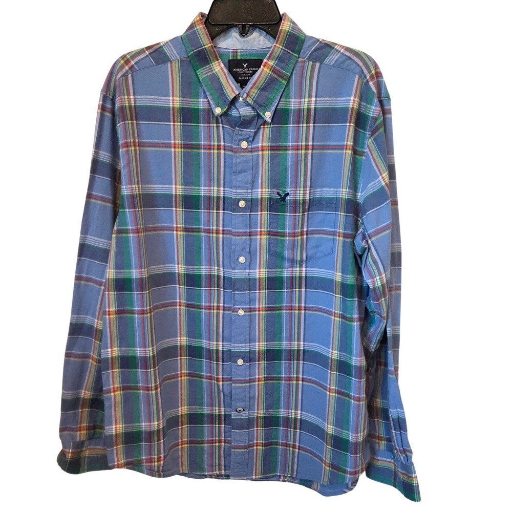 American Eagle Outfitters Mens XL Blue Plaid Classic Fit Button Down Shirt